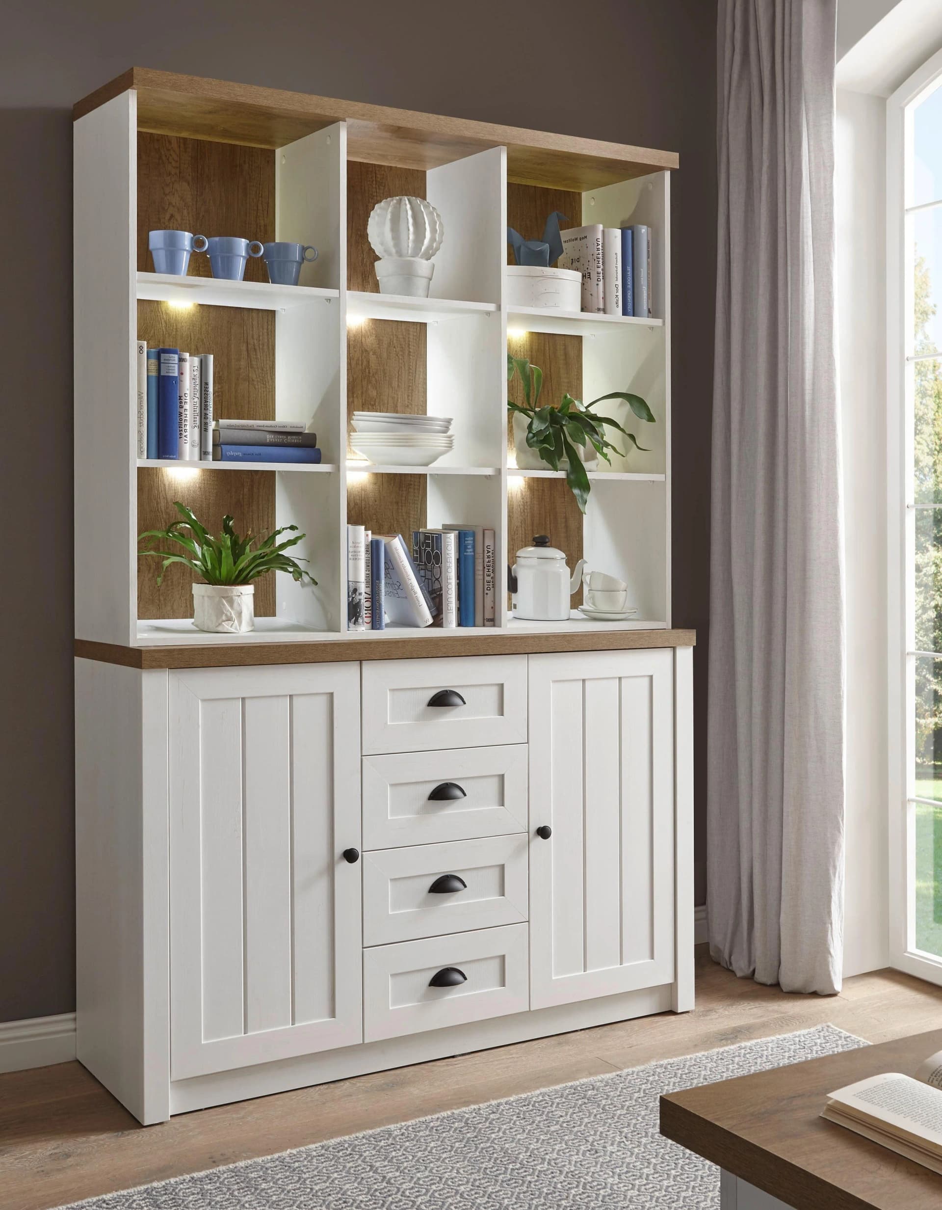 Home Affaire Buffet Beauvais Weiß Pinie Eichefarben Dekor