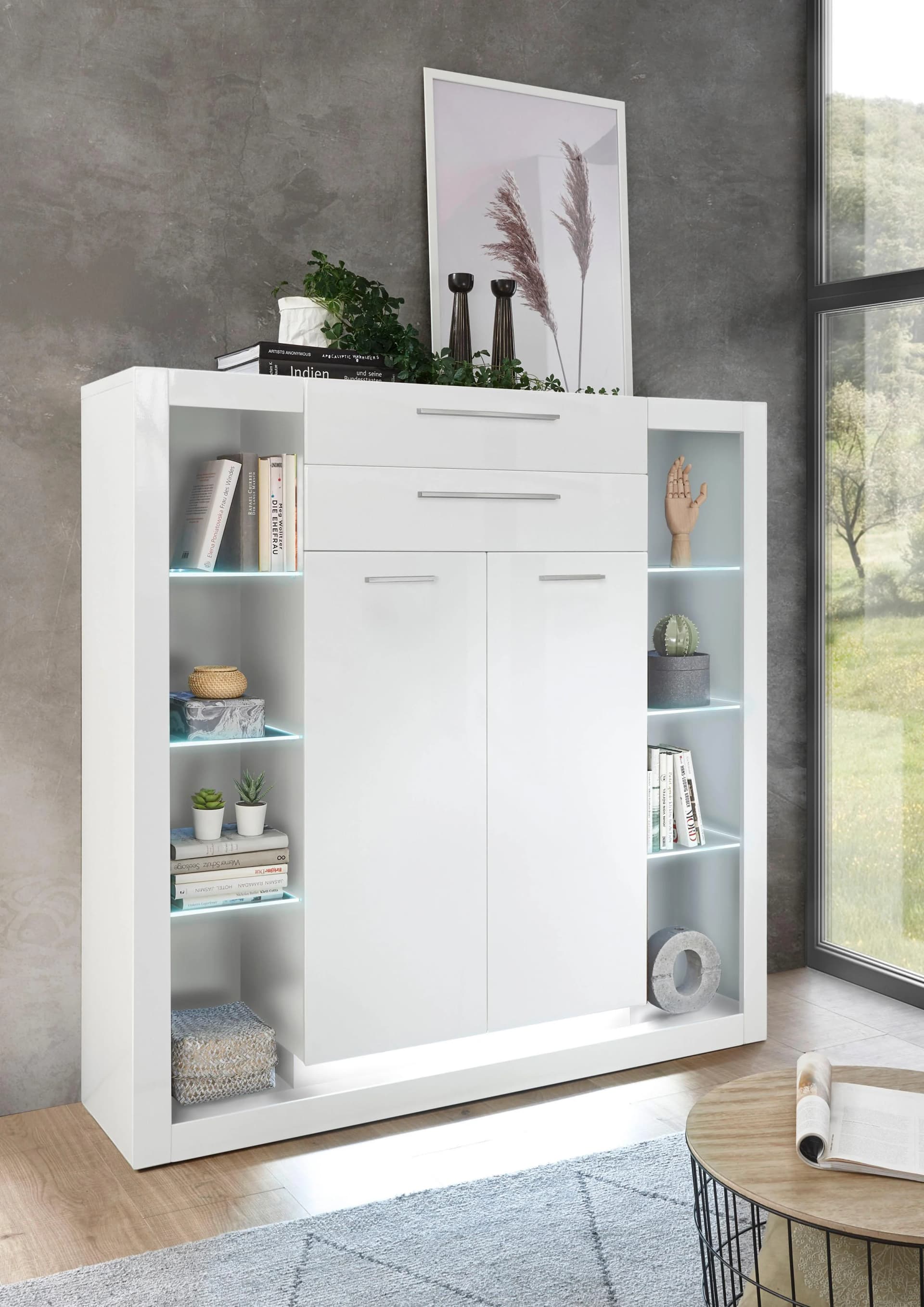 Home Affaire Highboard Meran Weiß 2 Schubladen 2 Türen