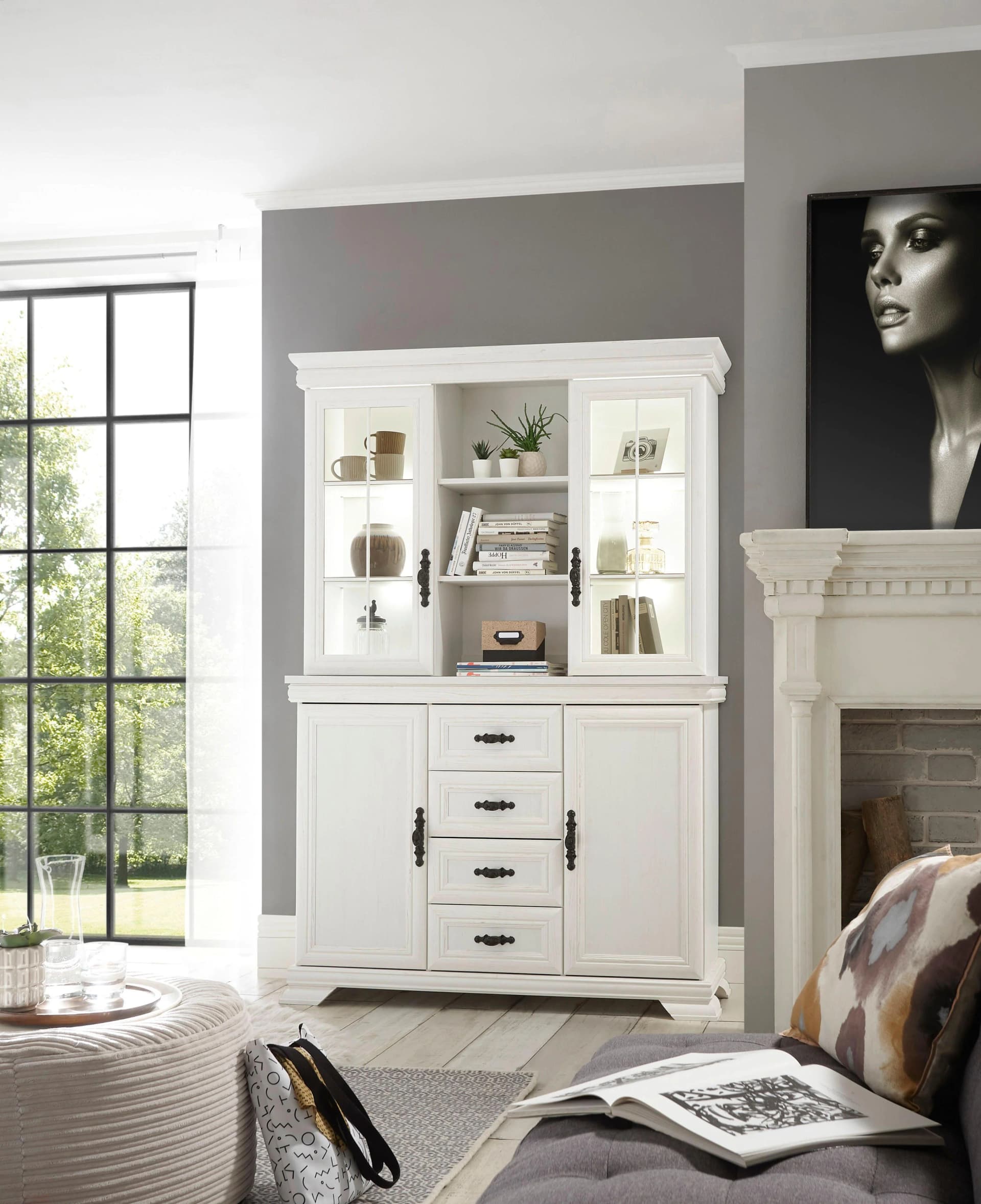 Buffet OTTO HOME Royal Weiß Pinie Dekor 4 Schubladen 4 Türen