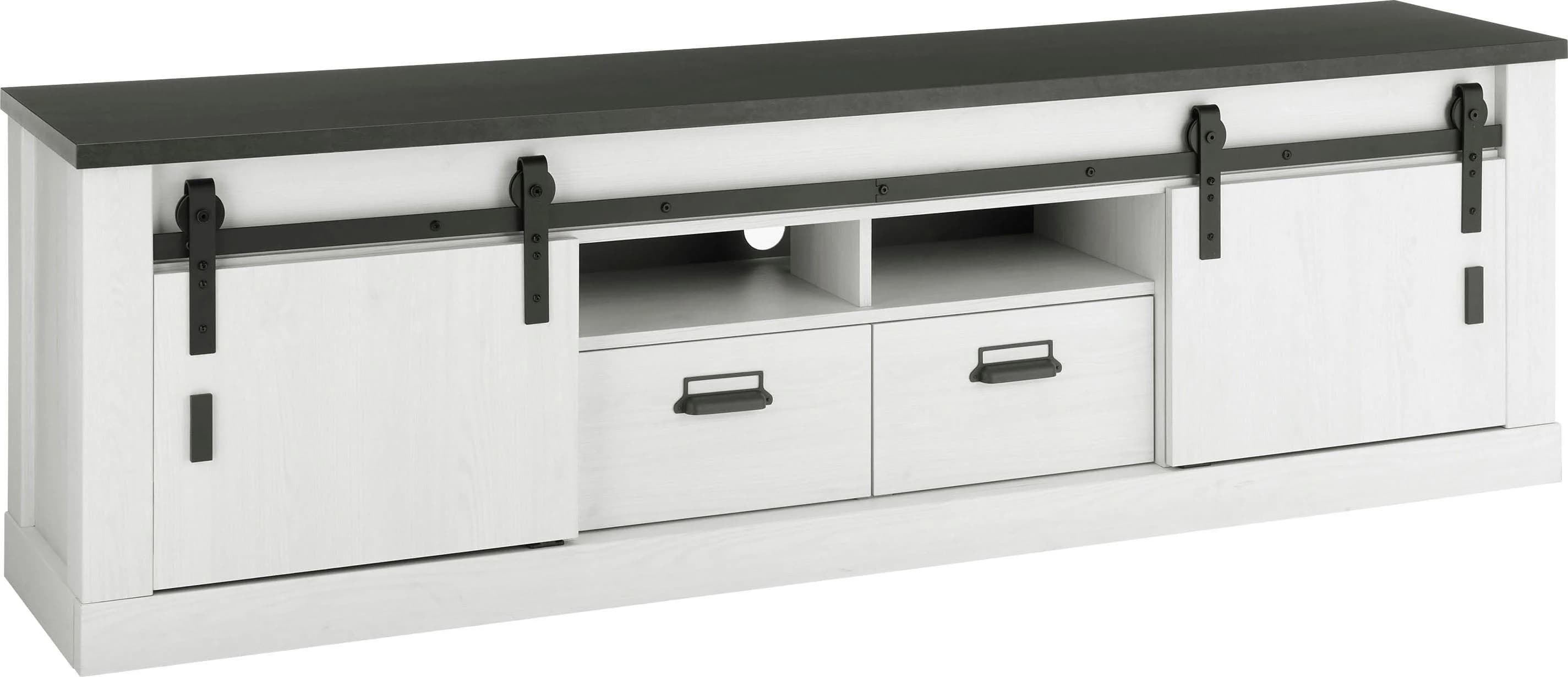 HOME AFFAIRE Lowboard SHERWOOD Weiß Pinie Dekor mit Scheunentorbeschlag