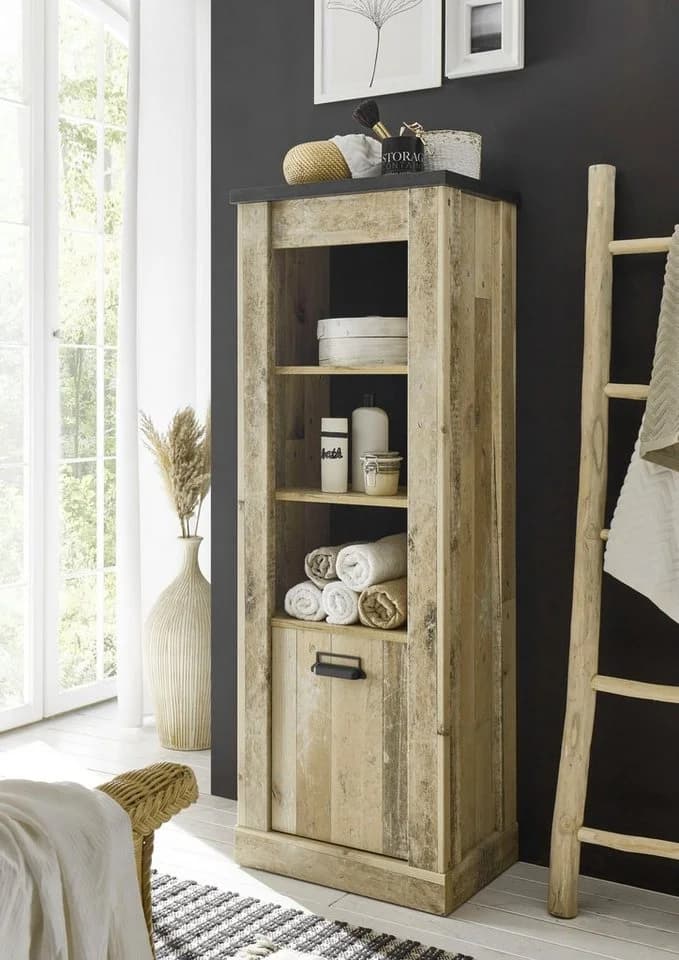 HOME AFFAIRE Wäscheschrank SHERWOOD Hochkommode Braun Metallgriffe