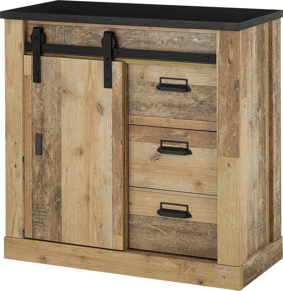 Kommode HOME AFFAIRE SHERWOOD Braun Old Style hell Dekor mit Schiebetür