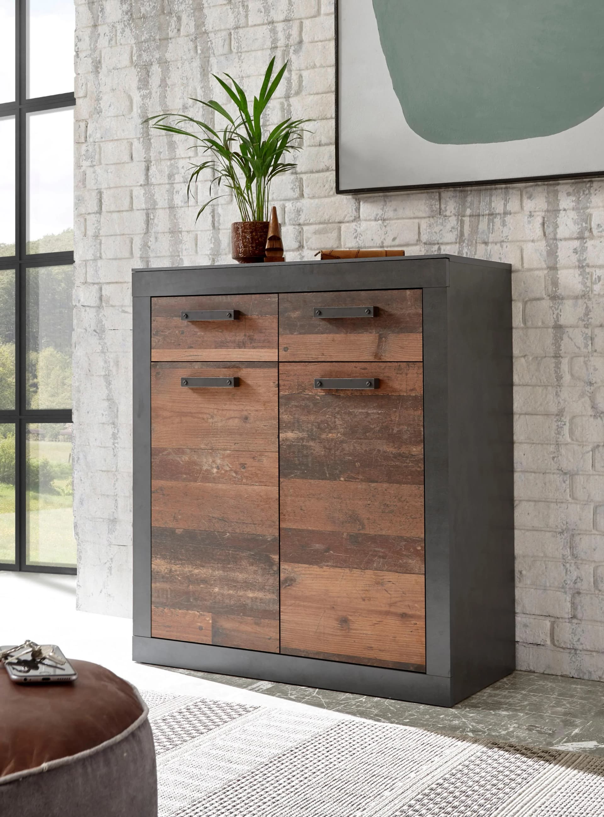 Home Affaire Kommode Brooklyn Grau 92cm 2 Schubladen 2 Türen