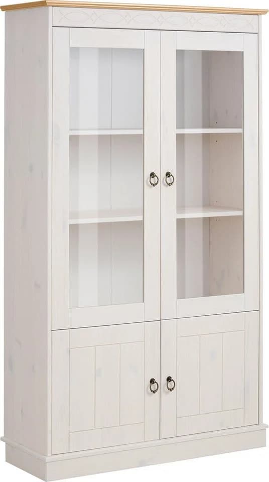 OTTO HOME Vitrine Indra Weiß/Honig Massivholz 4 Türen