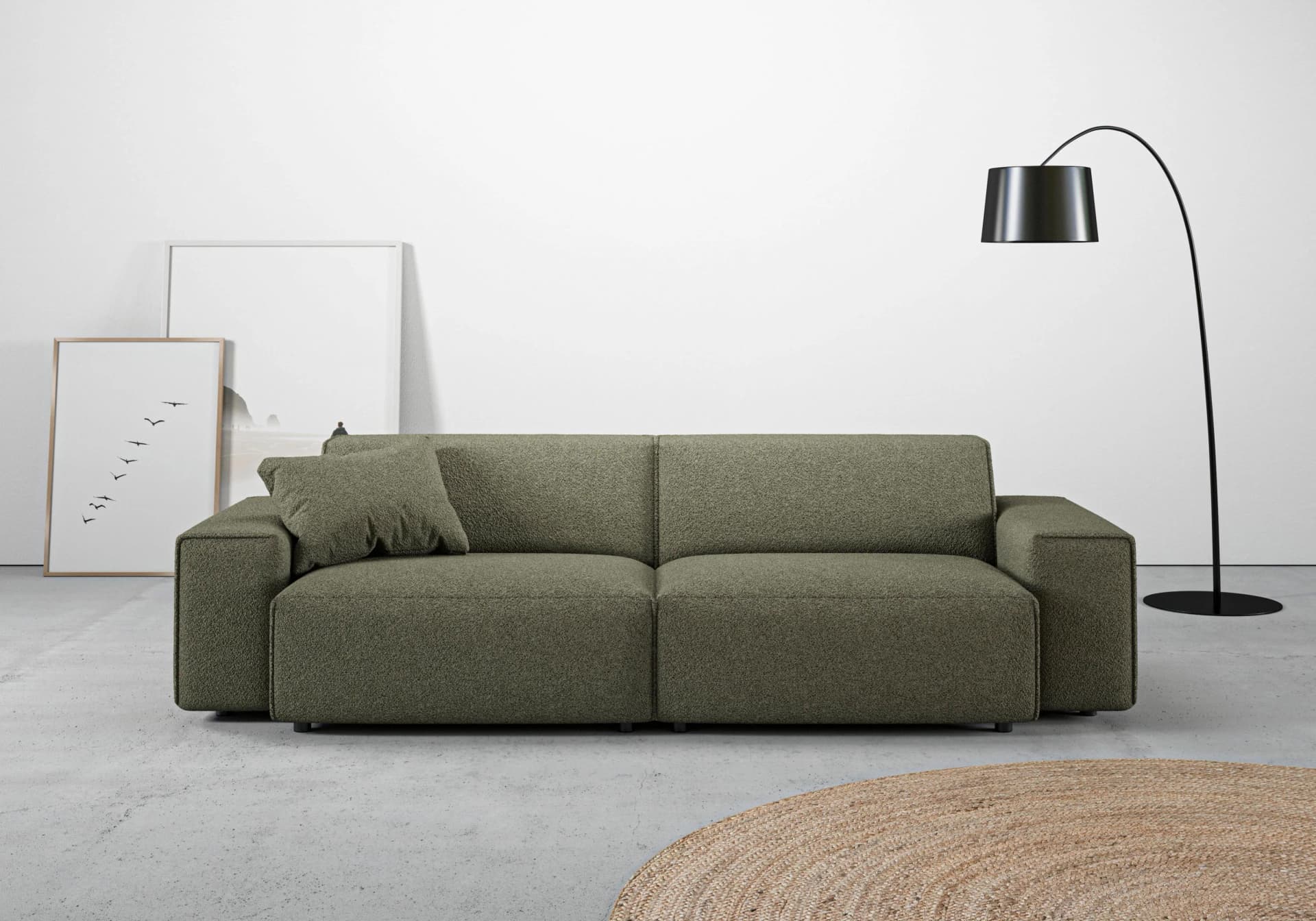 HOME AFFAIRE Big-Sofa Glimminge Grün Bouclé mit Zierkissen