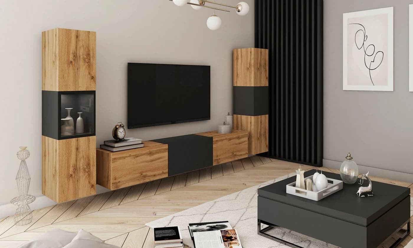 HOME AFFAIRE Wohnwand BERLIN III Schwarz Eiche Modern
