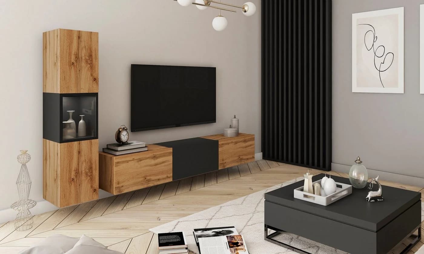 HOME AFFAIRE Wohnwand Berlin I Vitrine Schwarz Matt Modern