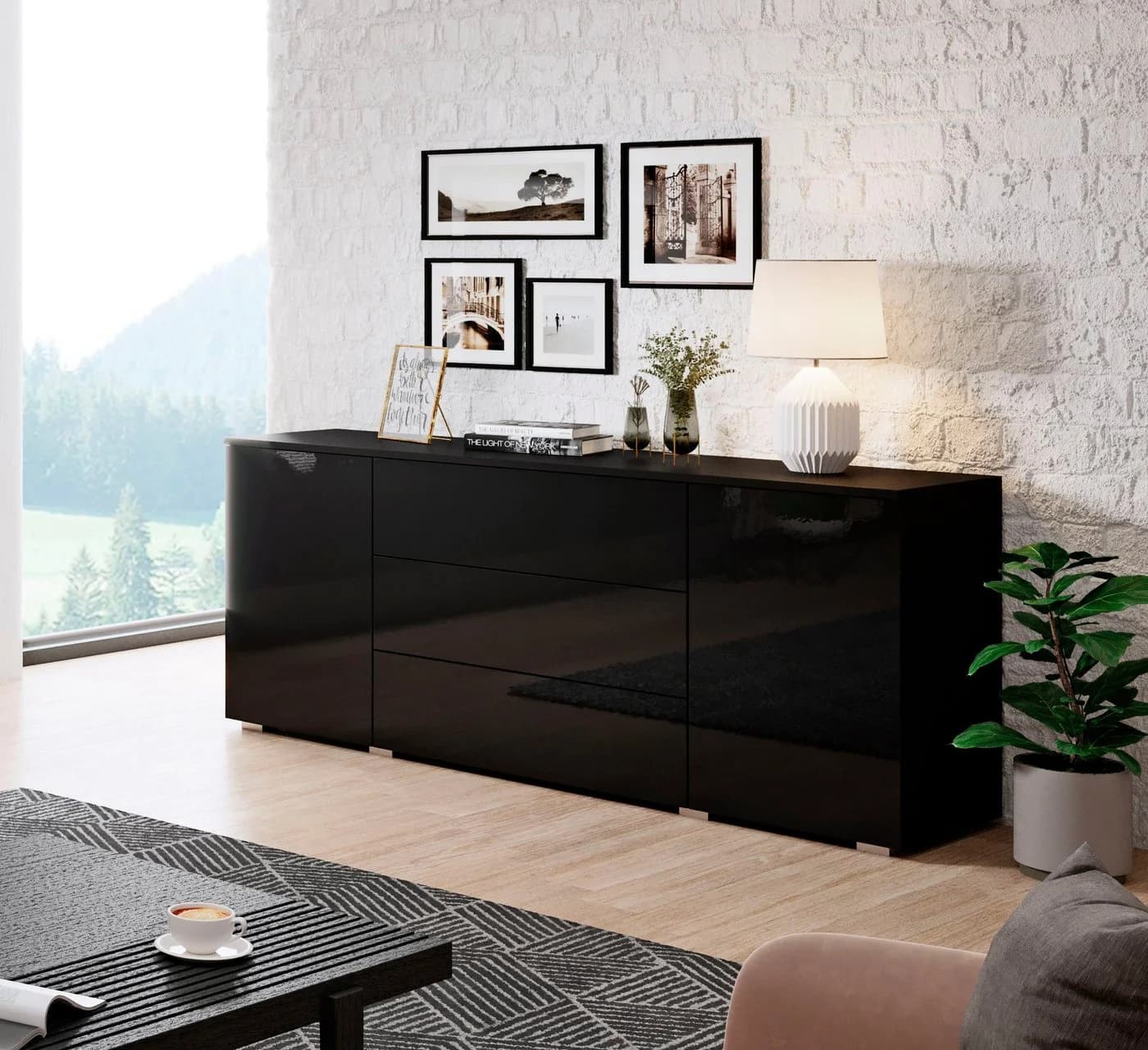 OTTO home Sideboard PARIS Schwarz Modern Push-to-open