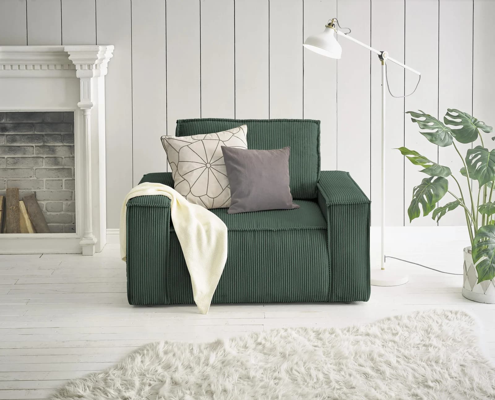 HOME AFFAIRE Sessel SHERWOOD Hellgrün Cord 120cm