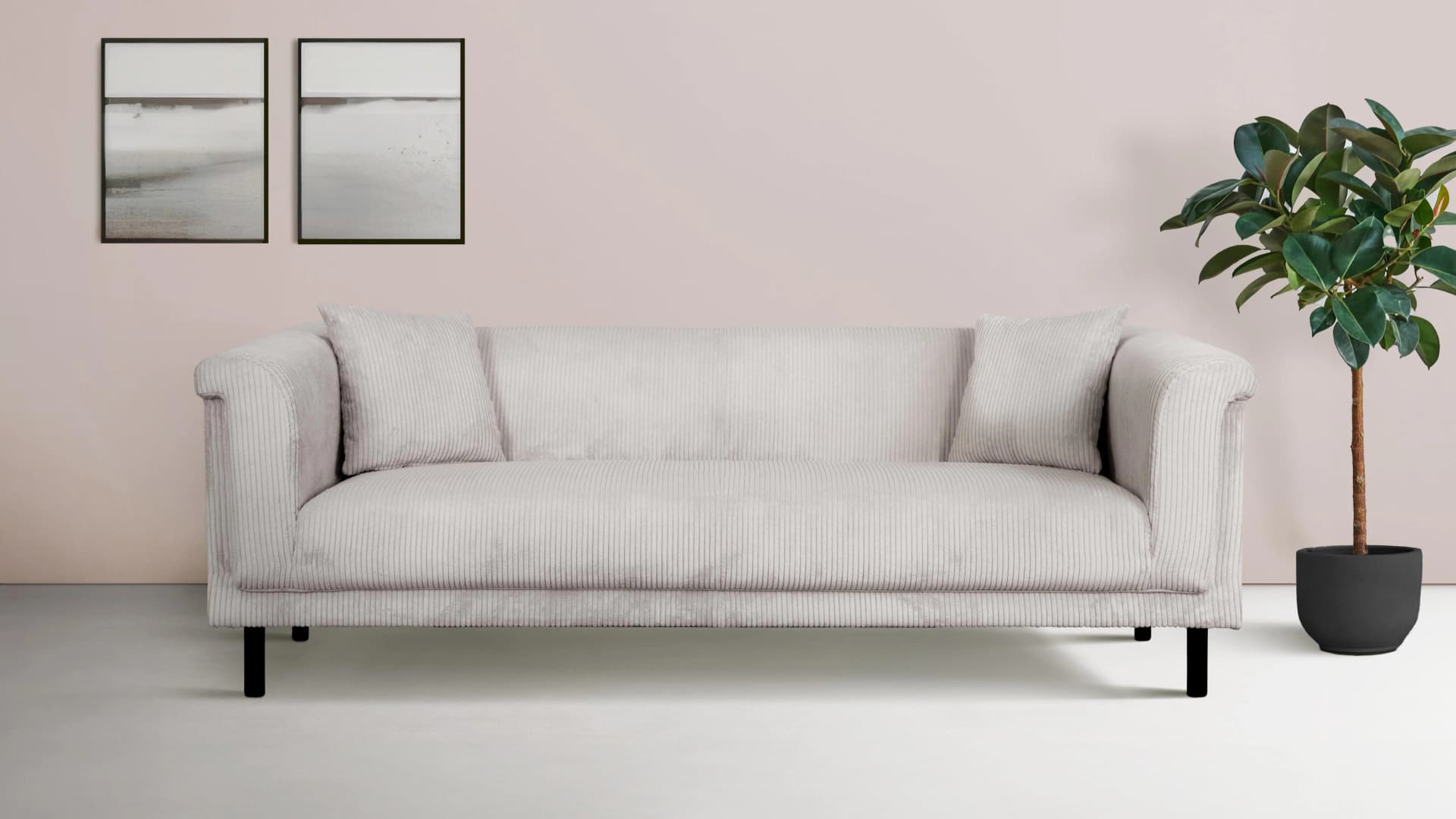 HOME AFFAIRE Sofa AGNIA 2-Sitzer Beige Cord mit Kissen