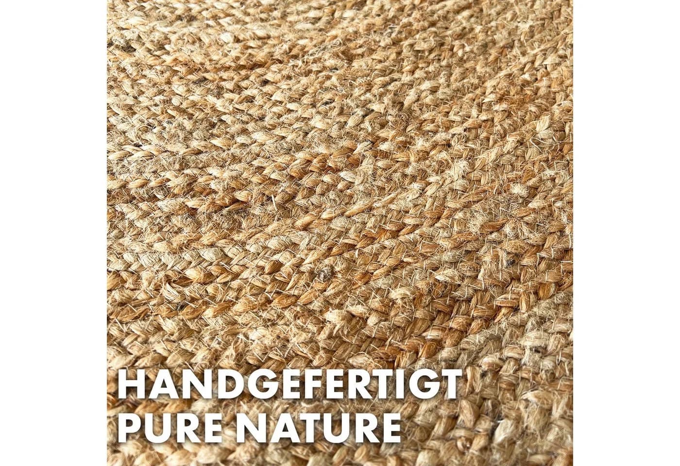 Kubus Jute-Teppich Rund Handgewebt Beige Naturteppich