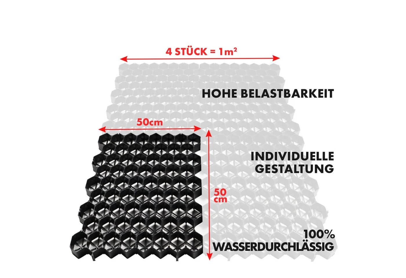 Kubus Rasengitter 50x50 cm Schwarz HDPE