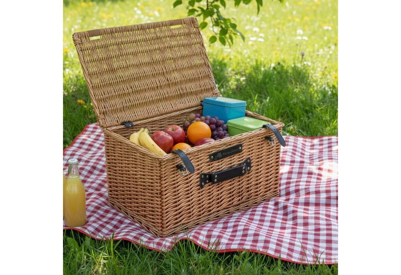CampFeuer Picknickkorb Set 3-teilig Weidenkorb mit Deckel Braun