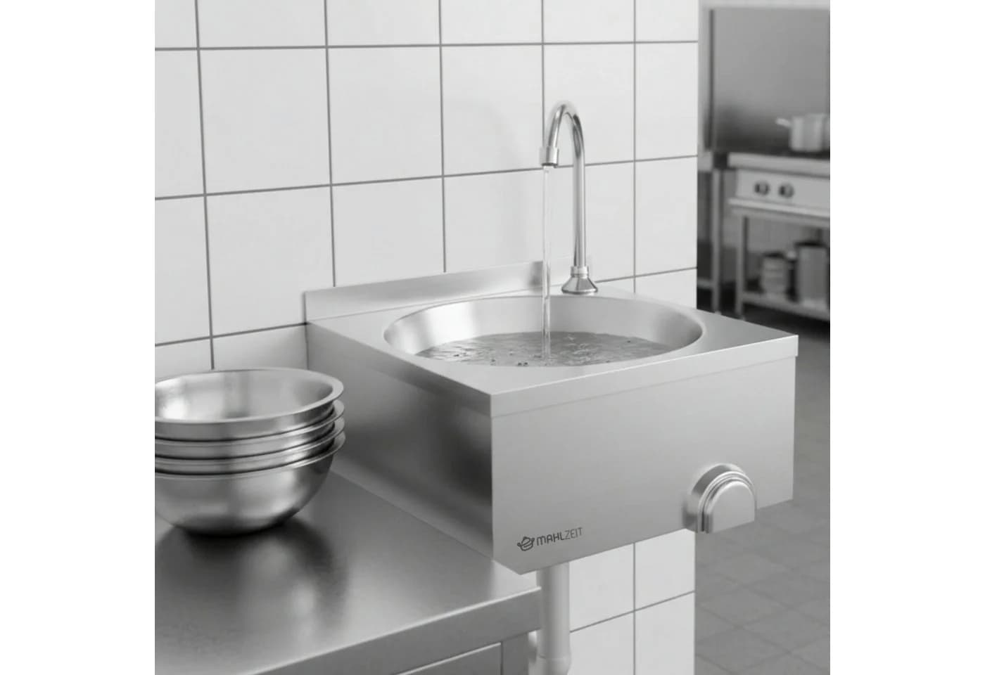 Mahlzeit Edelstahl Handwaschbecken mit Kniebetätigung