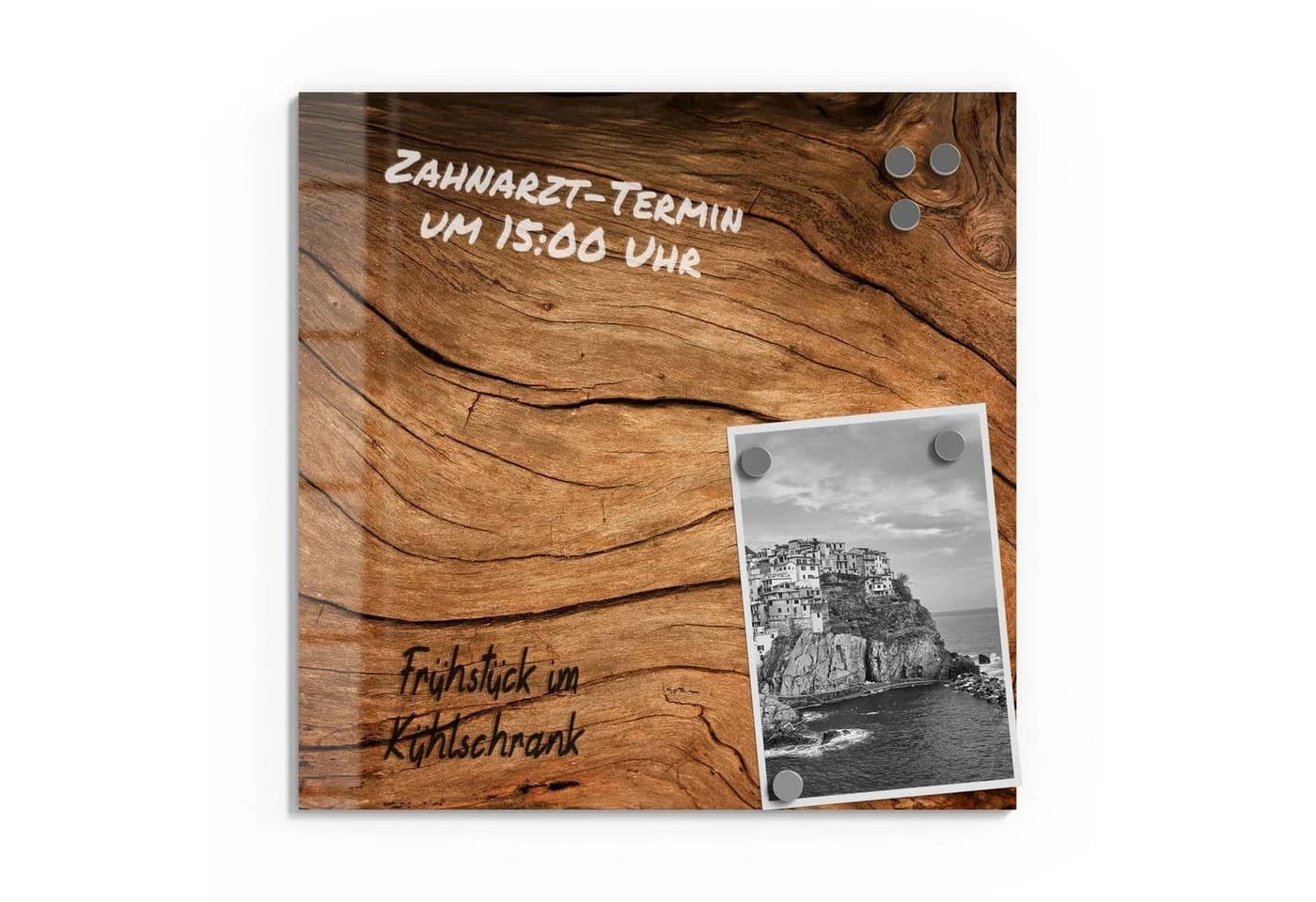 DEQORI Magnettafel Glas Braun Holzmaserung Whiteboard