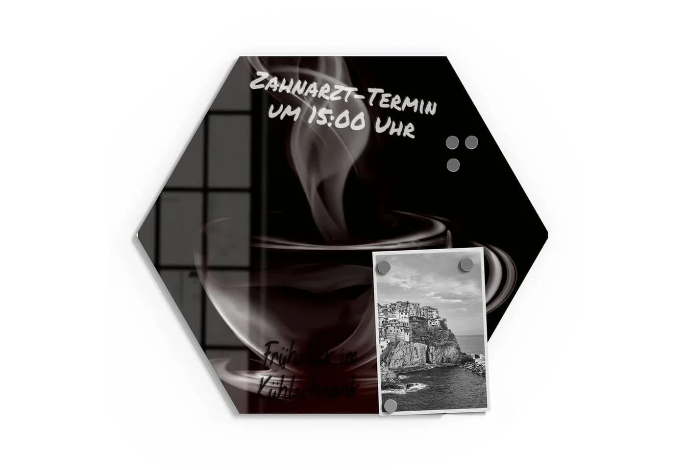 DEQORI Magnettafel Glas 'Tasse aus Kaffeedampf' Schwarz/Weiß