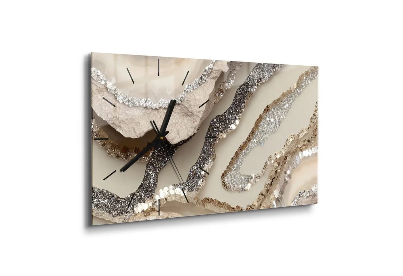 DEQORI Wanduhr Funkelnde Steinpracht Glas Modern Beige Braun Silber