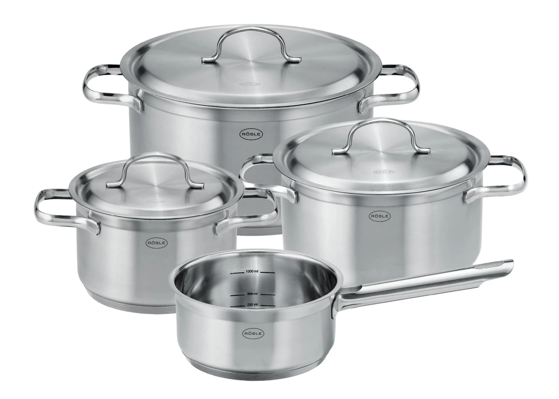 Topf-Set RÖSLE "PUREELEMENTS" Silberfarben 4-tlg. Edelstahl