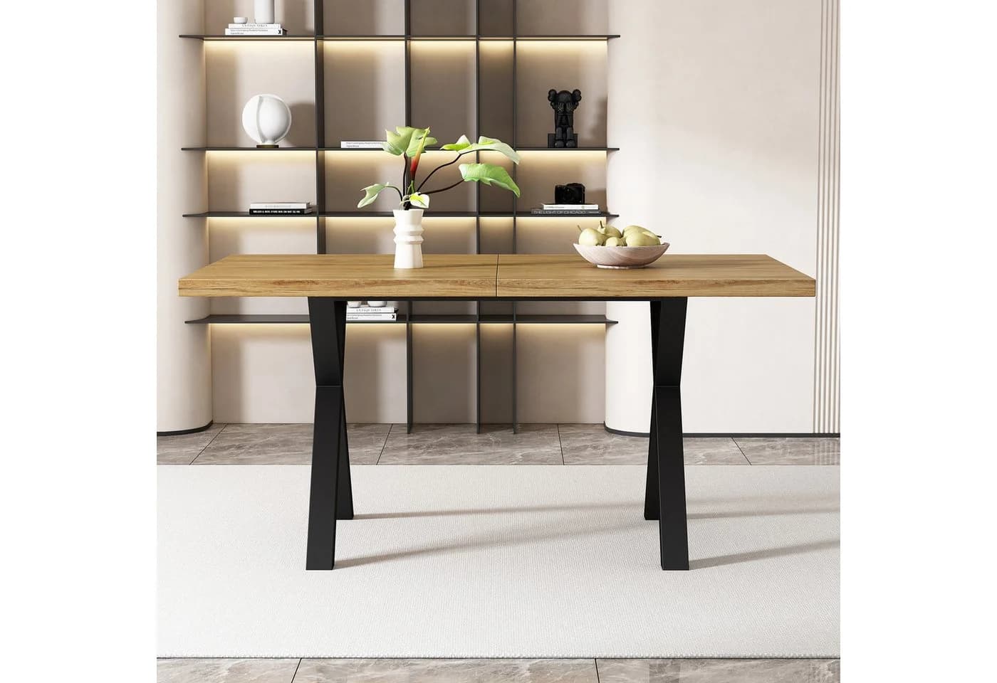 SOFTWEARY Esstisch Holzoptik Metallgestell Beige