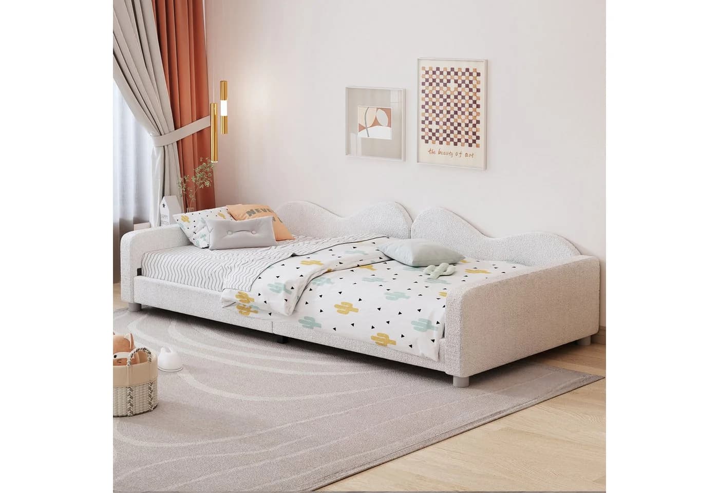 SOFTWEARY Schlafsofa mit Bettfunktion, Einzelbett, Samt weiß