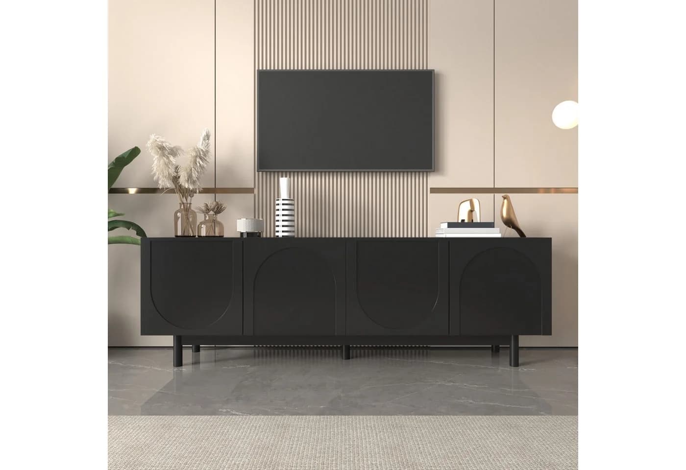 SOFTWEARY Lowboard TV-Schrank Schwarz Matt 175 cm