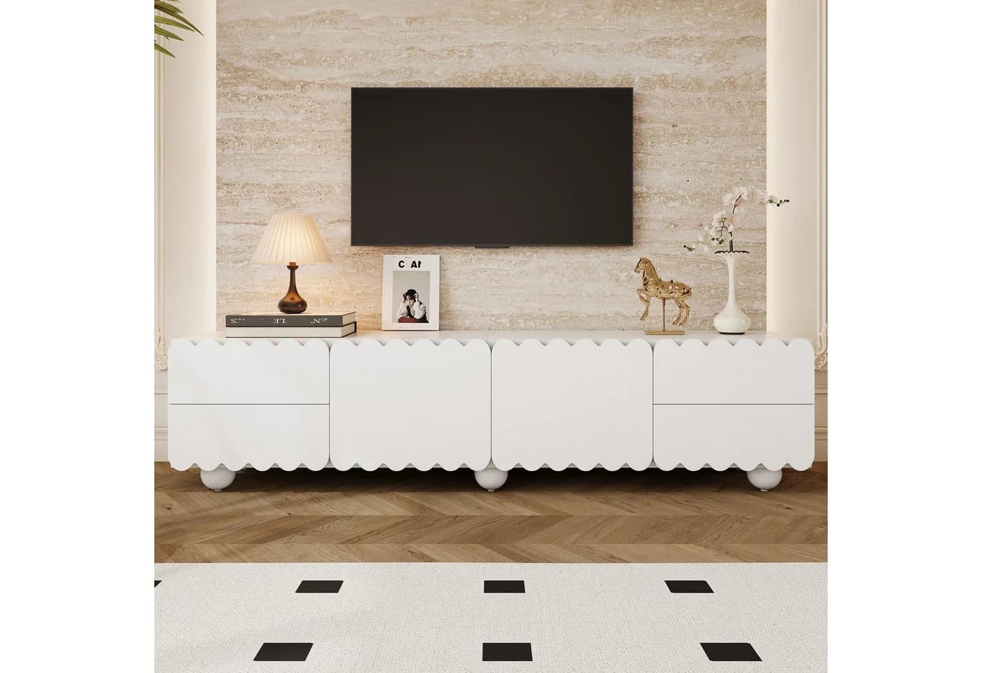 SOFTWEARY Lowboard TV-Schrank Weiß Massivholzfüße