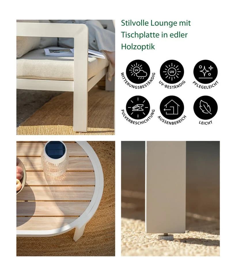 Dehner Gartenlounge-Set Altea 4-tlg. Creme Aluminium mit Kissen