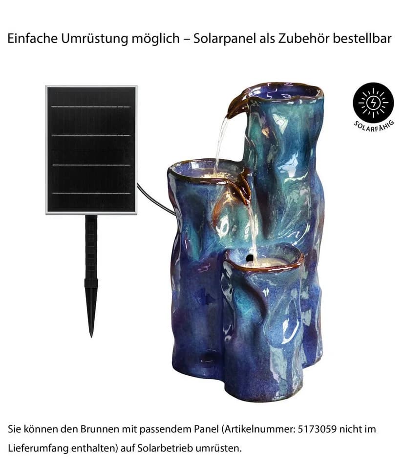 Dehner Corso Keramik-Gartenbrunnen mit LED-Beleuchtung und Solarbetrieb