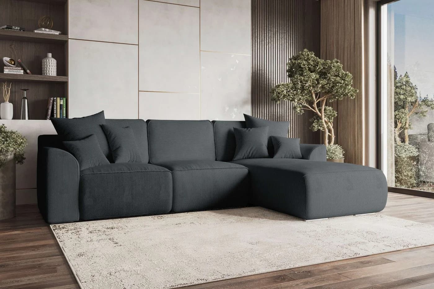 99rooms Ecksofa Gusto L-Form mit Schlaffunktion Graphit