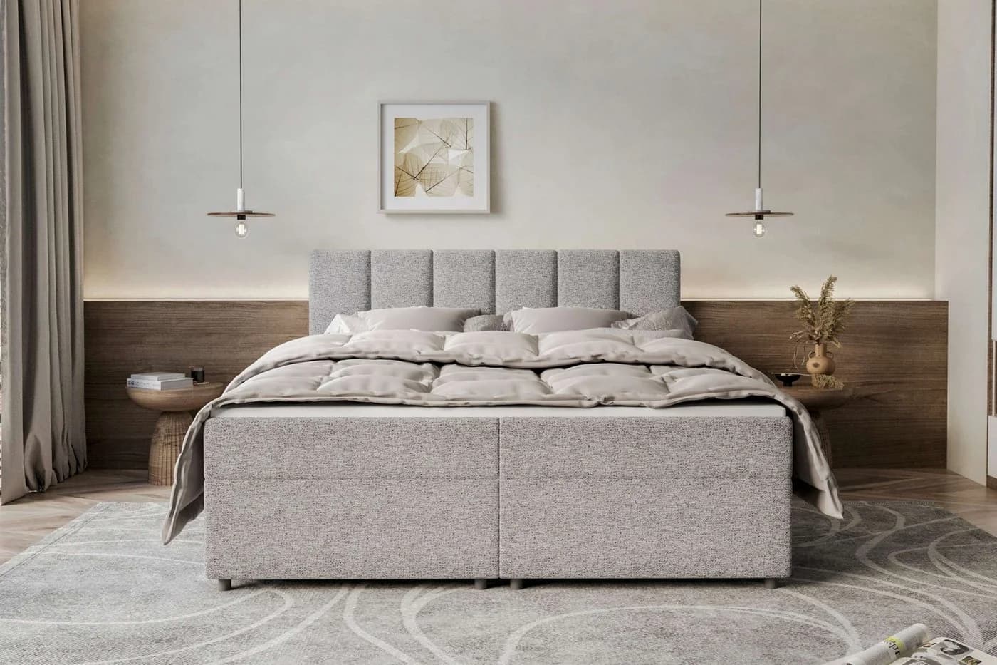 99rooms Boxspringbett Bergamo Hellgrau mit Topper