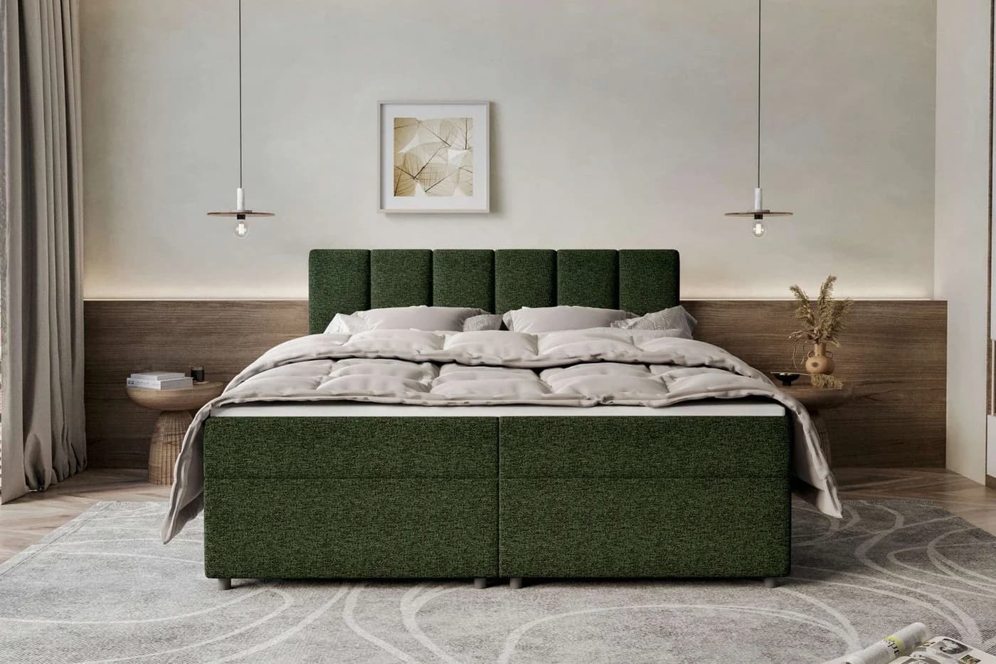 99rooms Boxspringbett Bergamo Dunkelgrün mit Topper