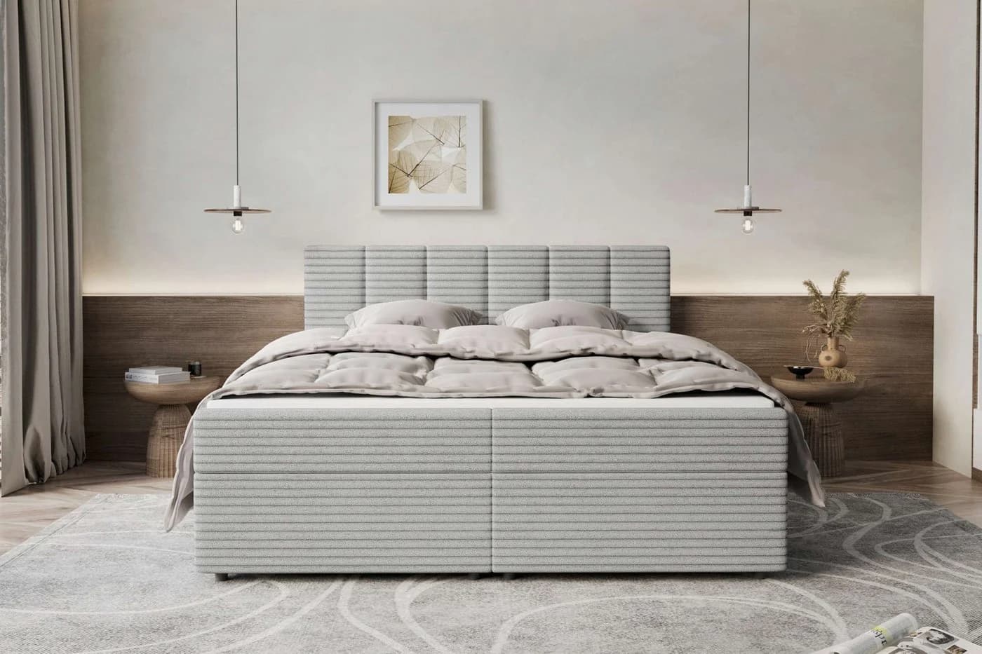 99rooms Boxspringbett Bergamo mit Topper Cordstoff AMBIENCE Grau