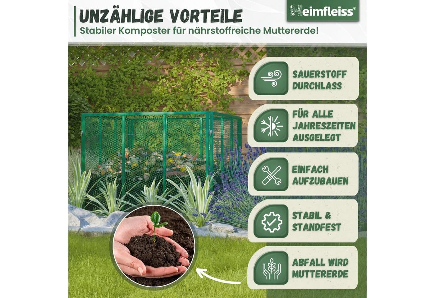 Heimfleiss® Metall Komposter 450L/750L Silber
