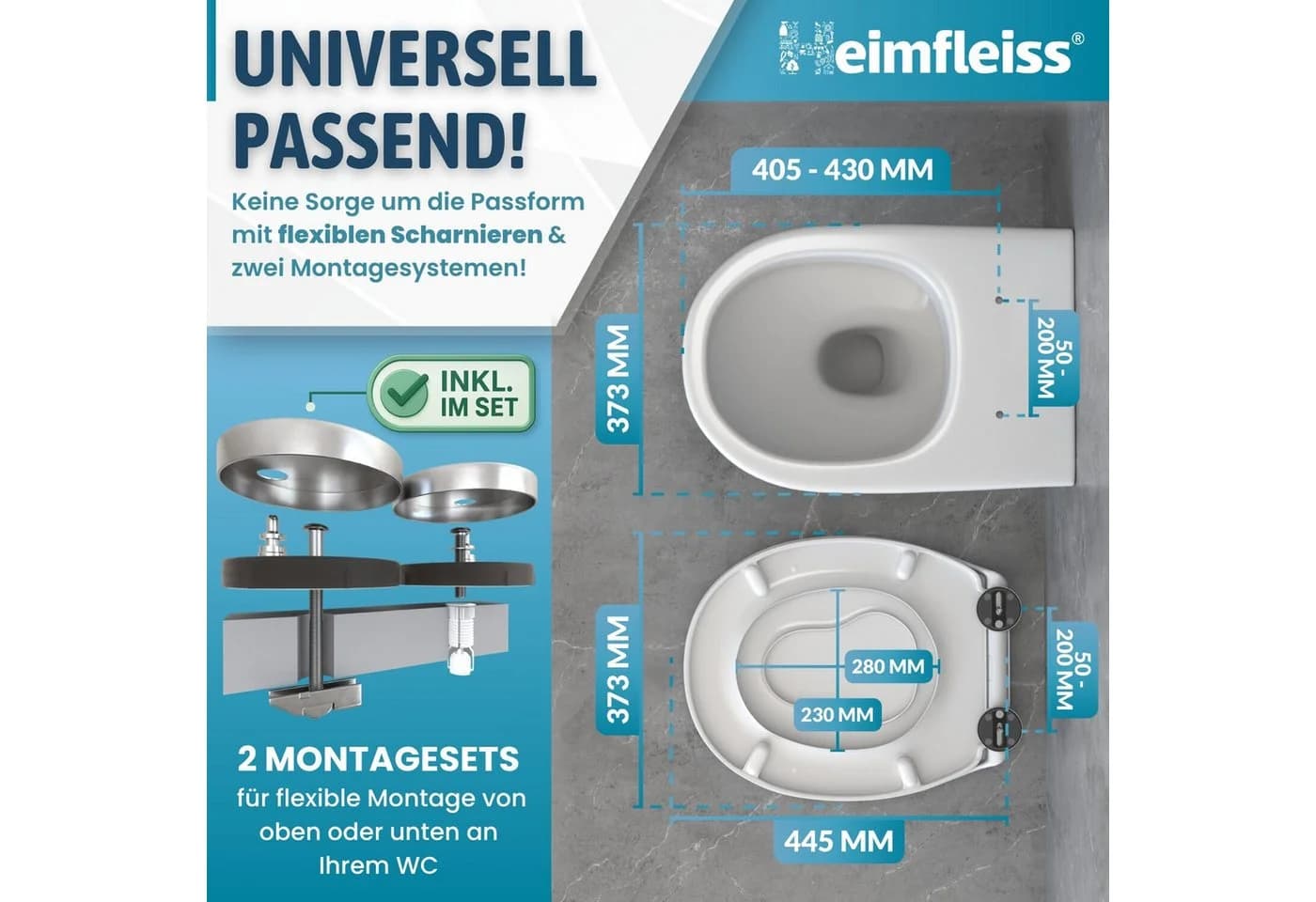 Heimfleiss® WC-Sitz mit Absenkautomatik, Oval, Weiß, Antibakteriell