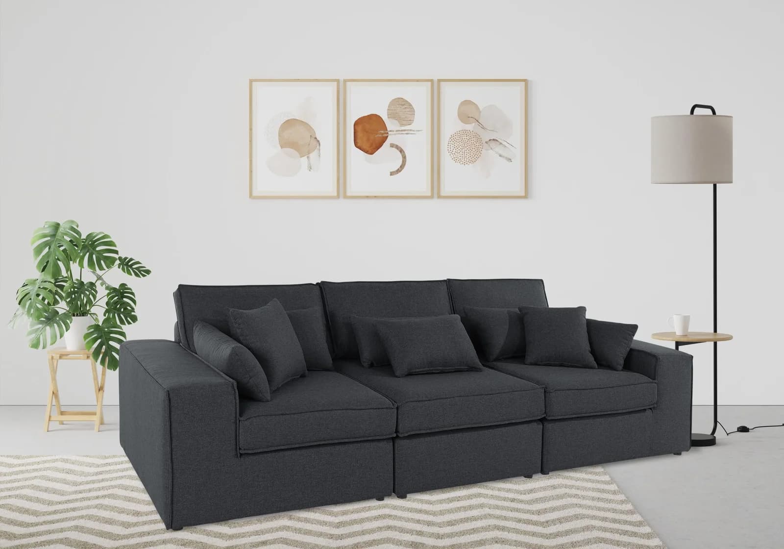 OTTO HOME Florid 3-Sitzer Sofa Anthrazit mit Kissen