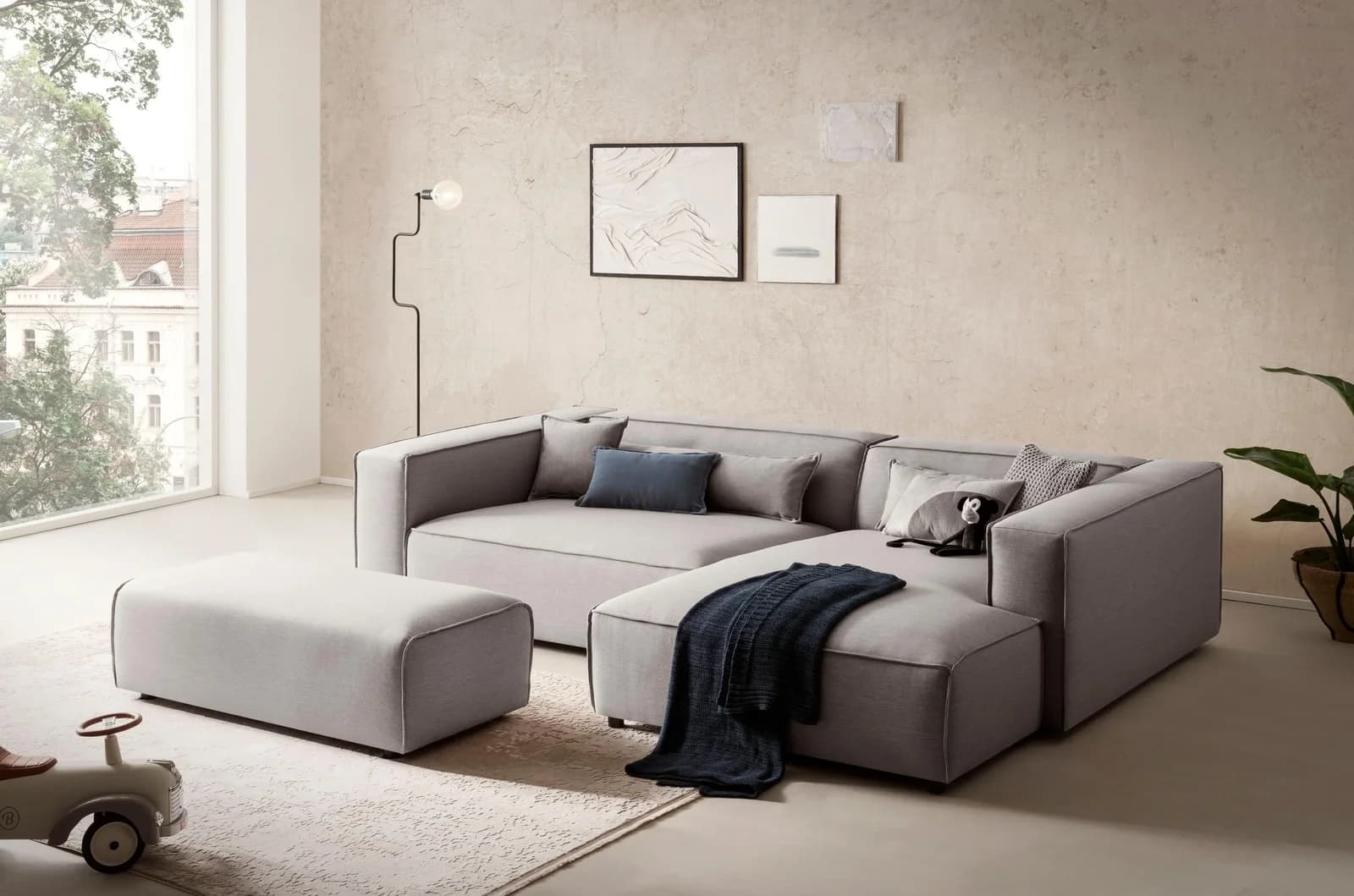 LeGer Home Ecksofa PIARA XXL L-Form mit Schlaffunktion Grau
