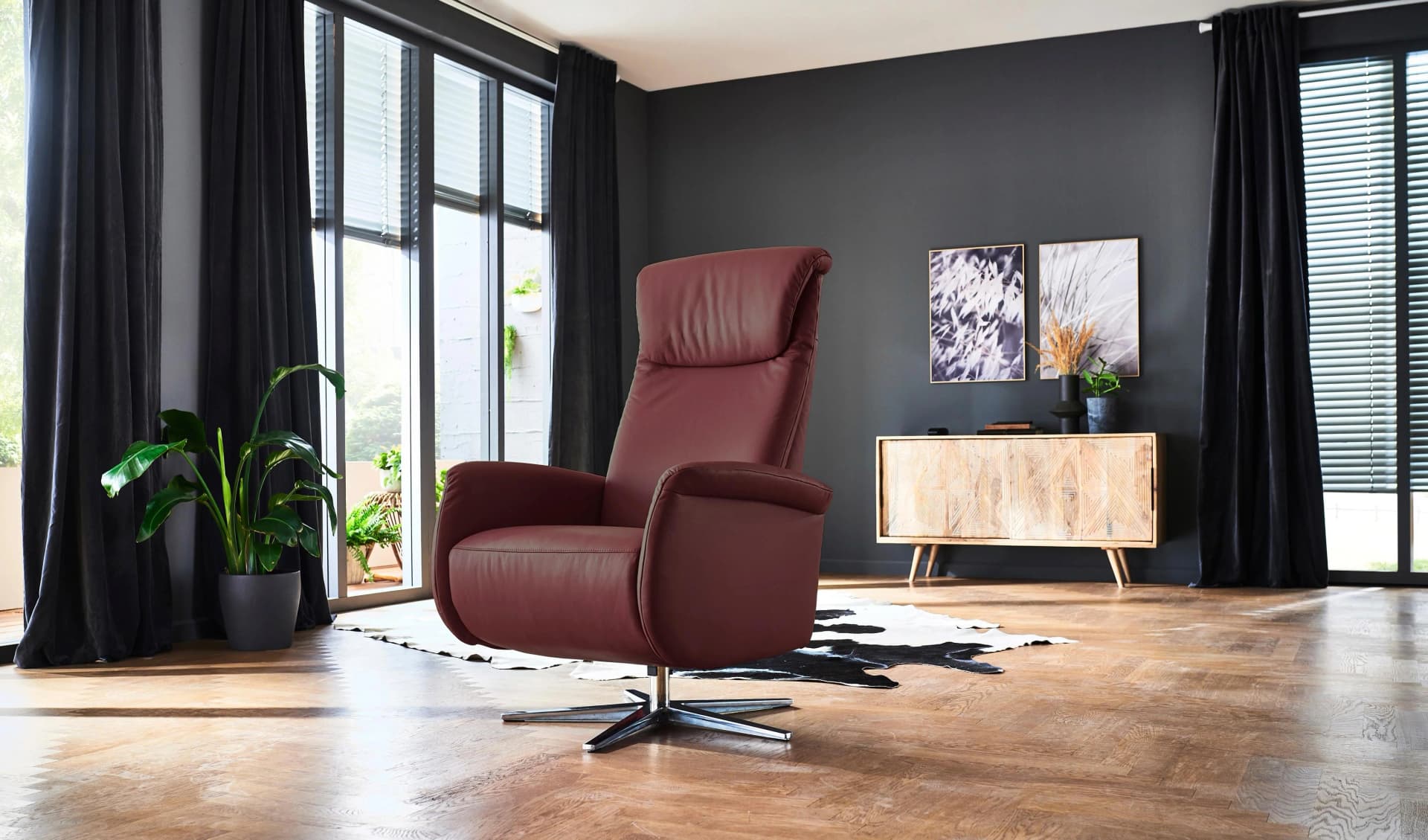 HOME AFFAIRE Cartore Relaxsessel Cherry Leder Motorisch Verstellbar