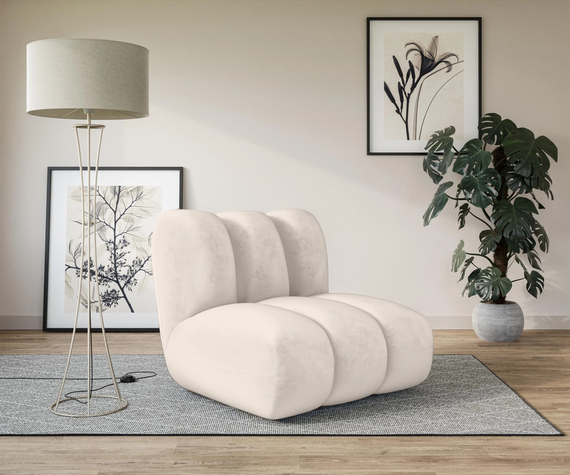 LeGer Home Priya Loungesessel Beige Samtoptik Modern