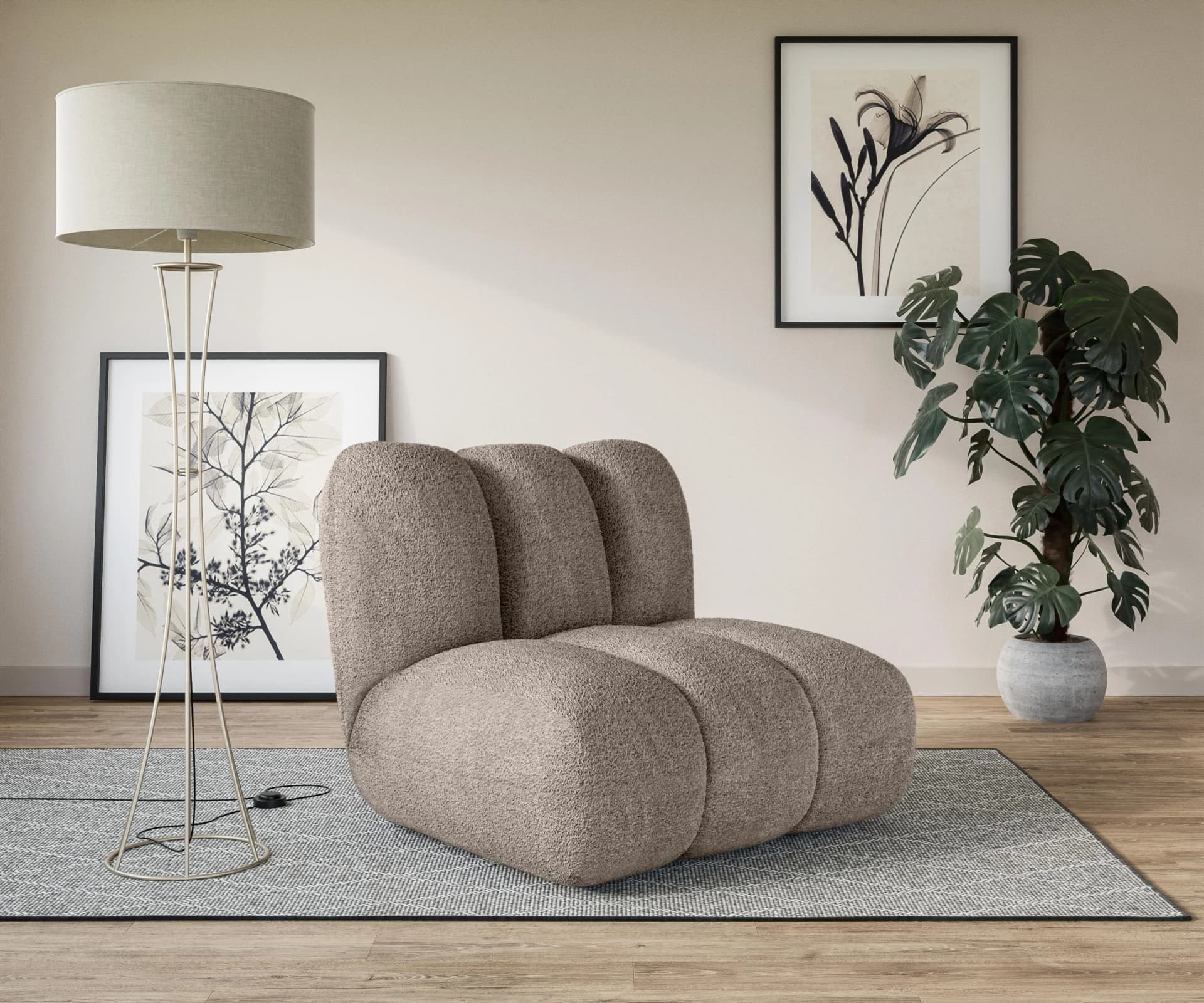 LeGer Home Priya Loungesessel Taupe Bouclé Modern