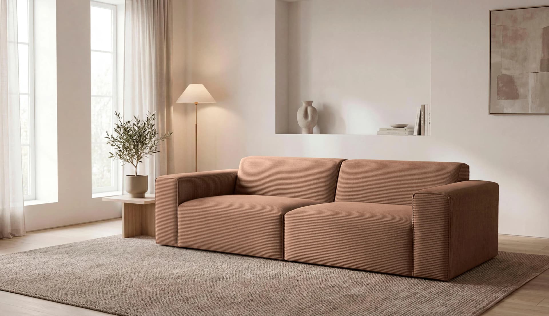 OTTO HOME Sofa Clayton 3-Sitzer Cord light brown