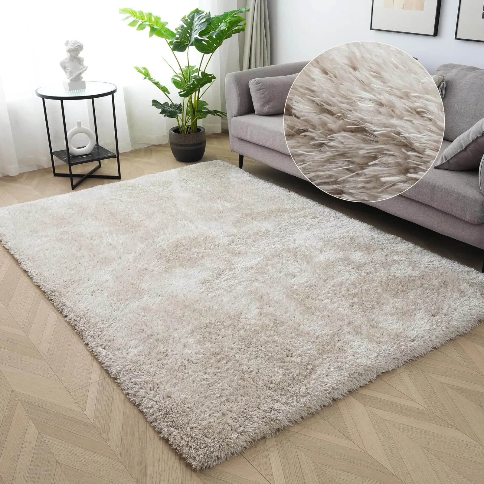 Hochflor-Teppich MY HOME Micro Shaggy Beige Uni-Farben