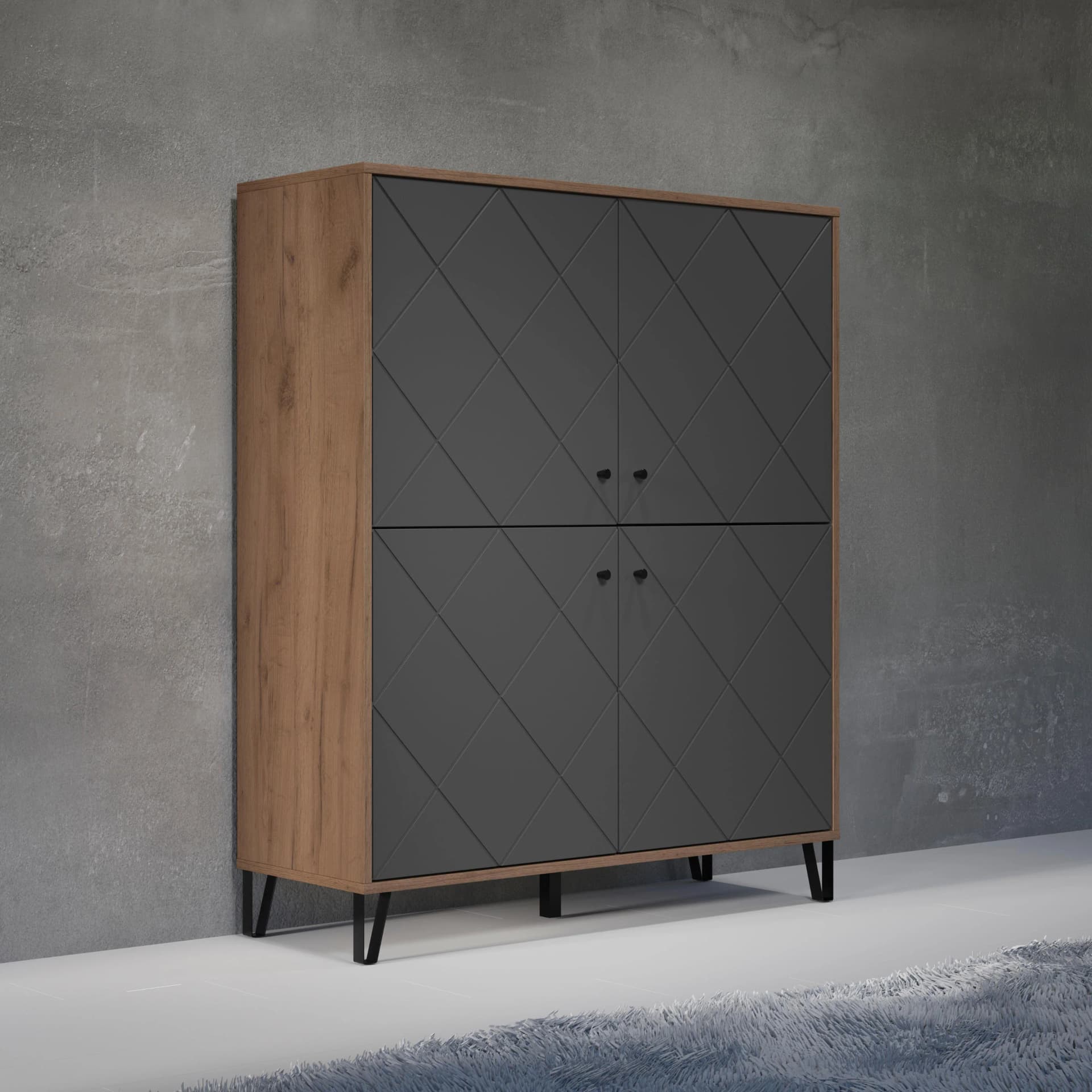 Highboard PLACES OF STYLE Molveno Eiche Kraft Gold Melamin Graphite Tiefzieh