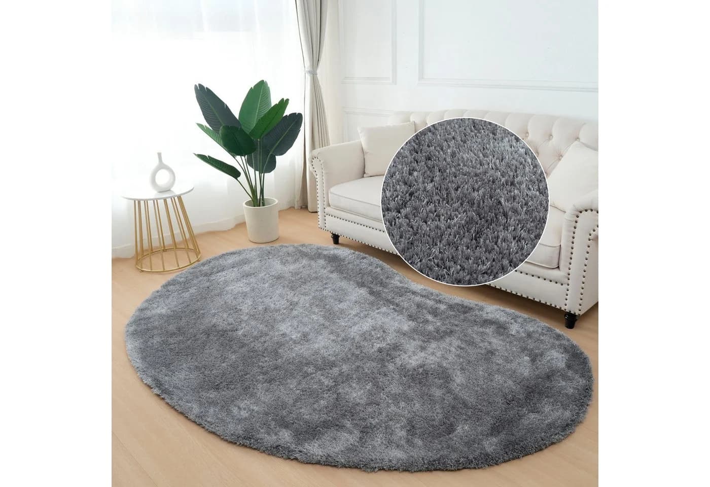Bruno Banani Hochflor-Teppich Dana Bean Shape Grau U-förmig Uni