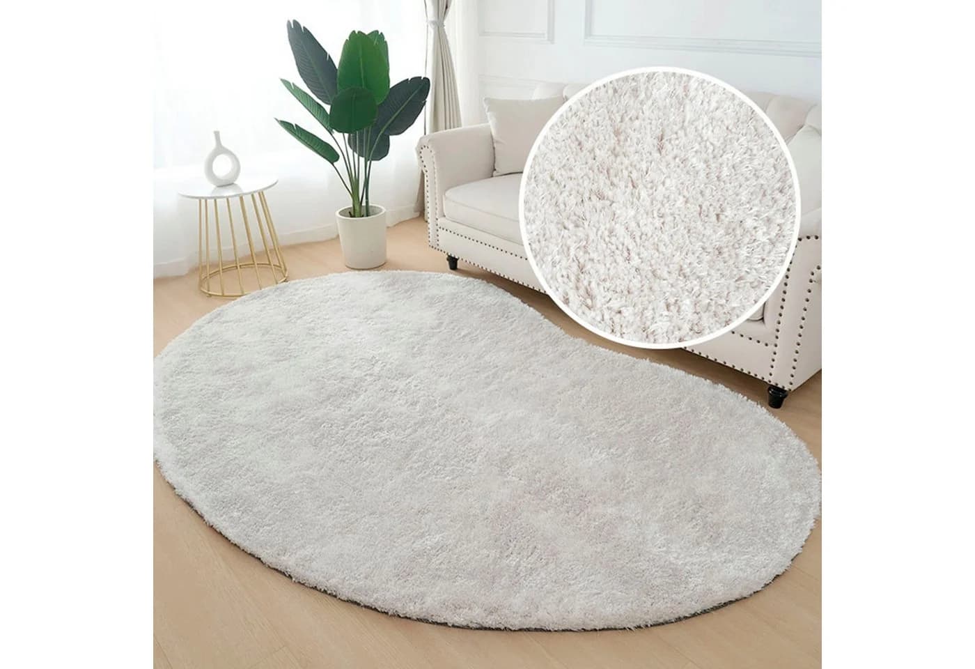 Bruno Banani Hochflor-Teppich Dana Bean Shape Weiß U-förmig
