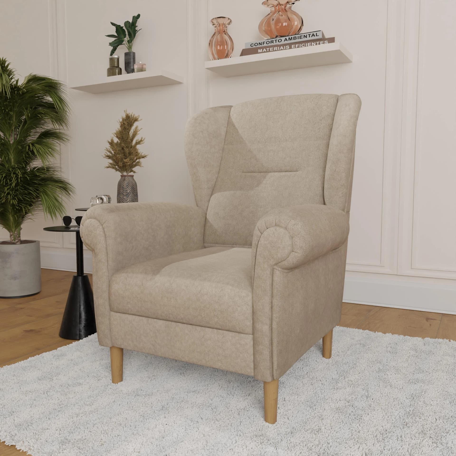 Home Affaire Ohrensessel OSTIANO Beige Komfortschaum Massivholz