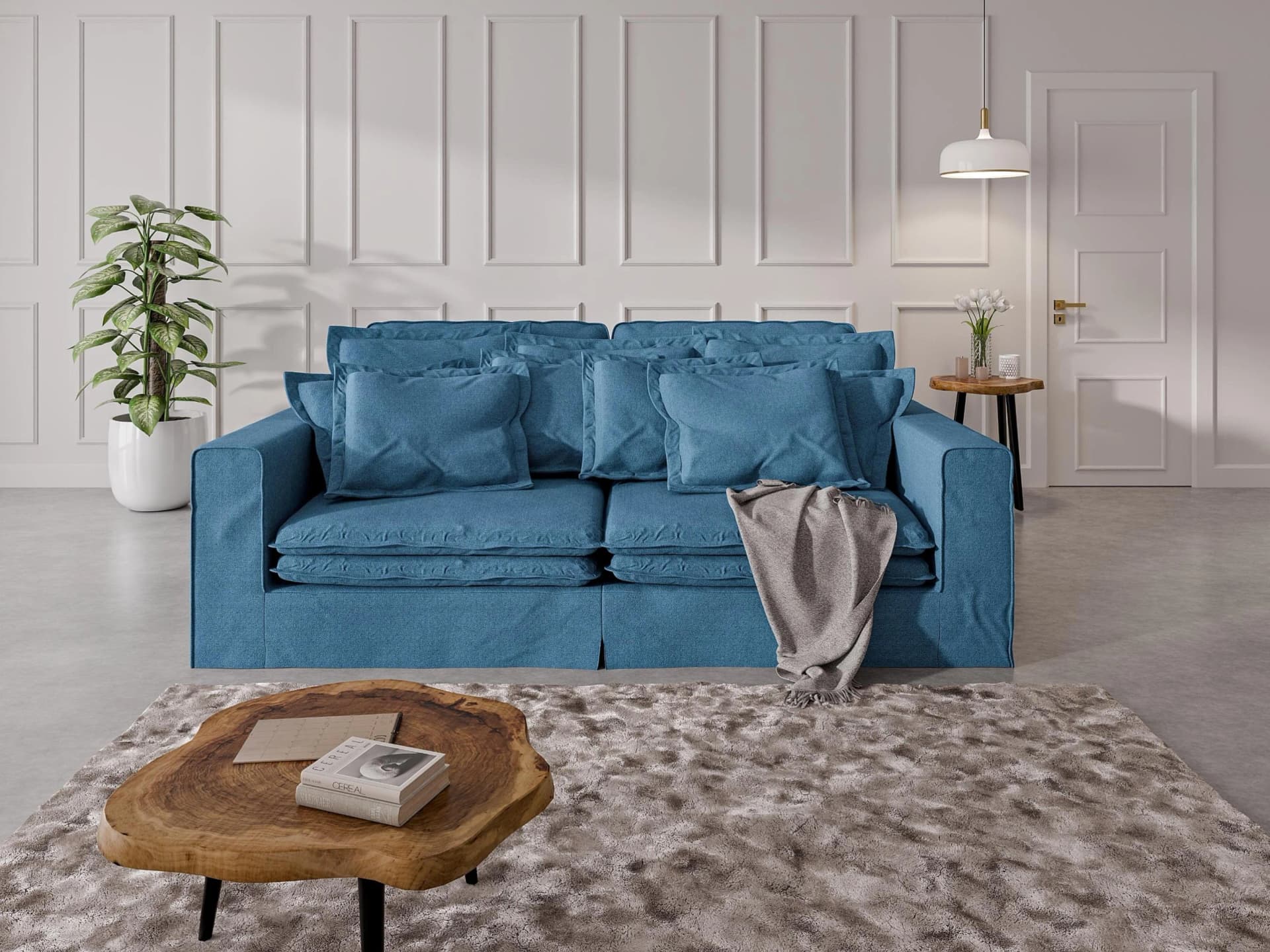 Home Affaire Sofa ALISSAS 4-Sitzer Blau Samtvelours mit Kissen