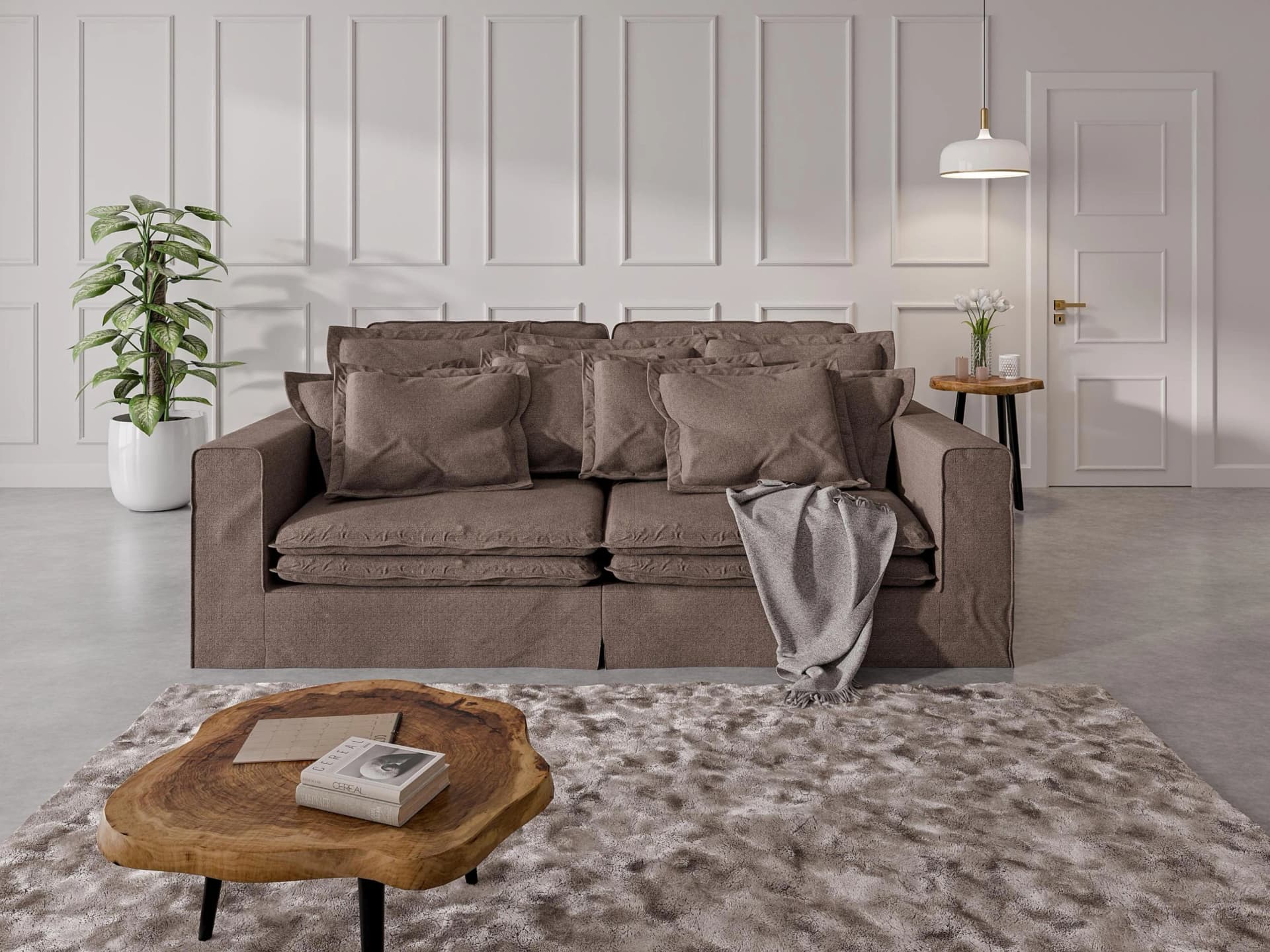 Home Affaire Sofa ALISSAS 4-Sitzer Taupe Samtvelours mit Kissen