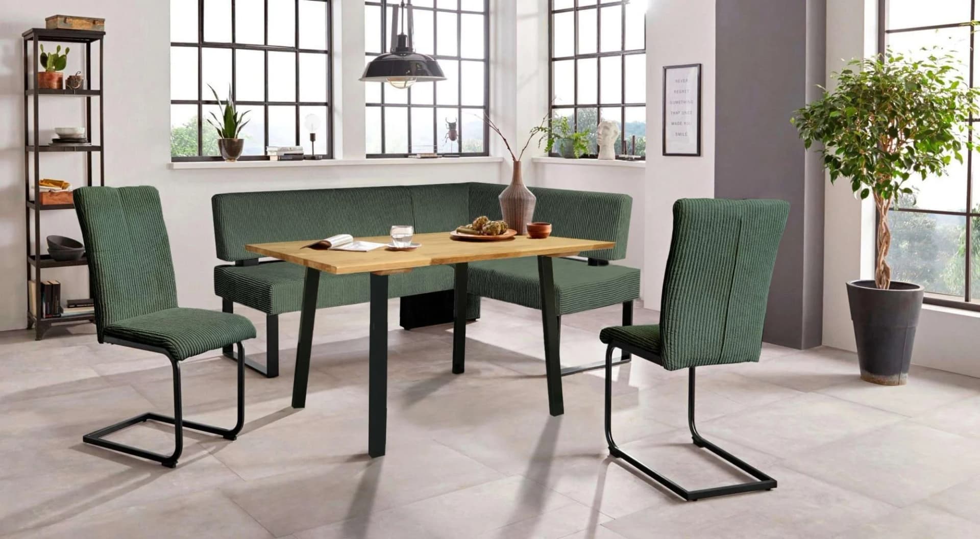 OTTO HOME Oliver Eckbankgruppe Grün Schwarz mit Eiche Tisch