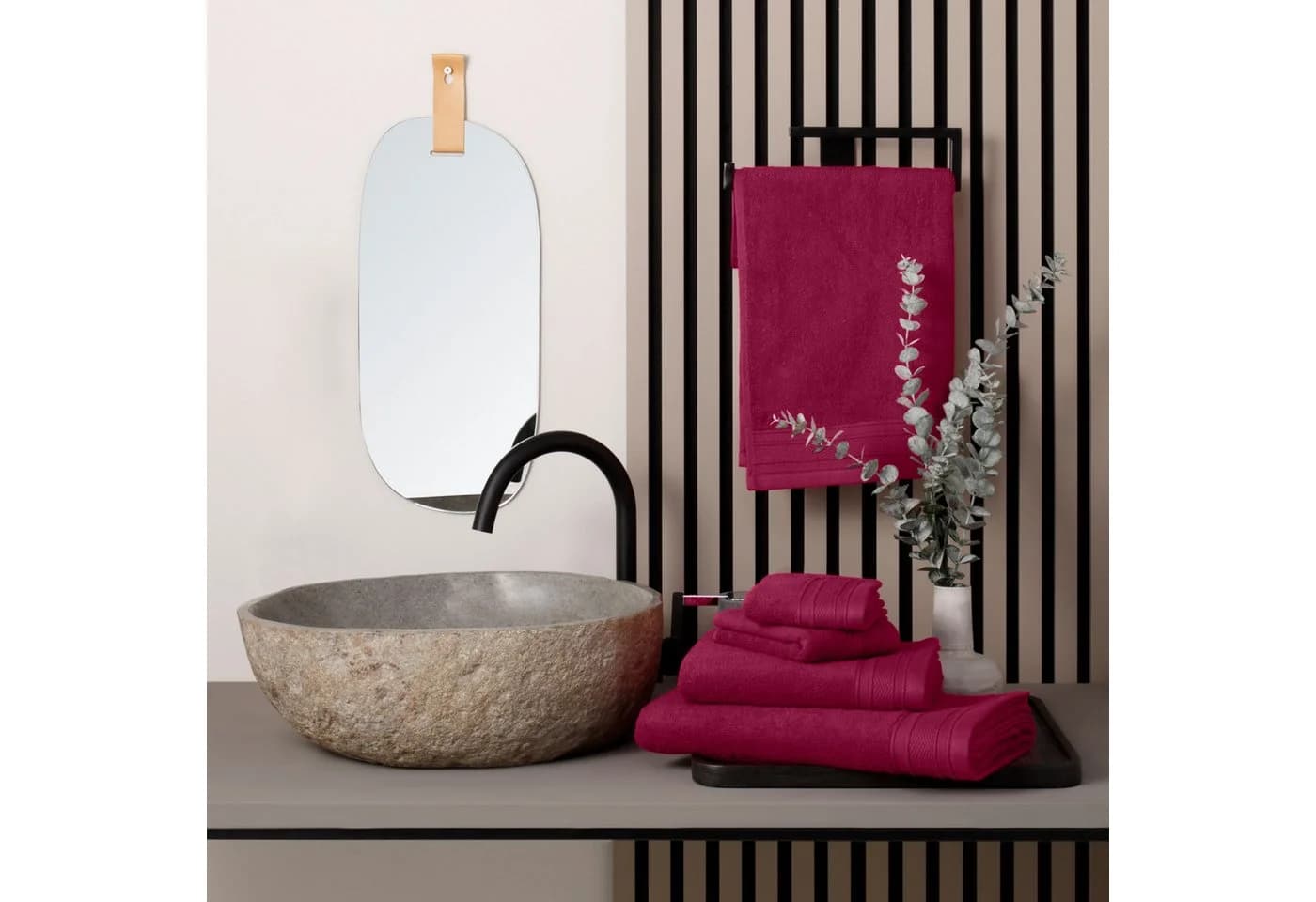 Bruno Banani Handtuch Set Robby 5-tlg. 100% Baumwolle Beere