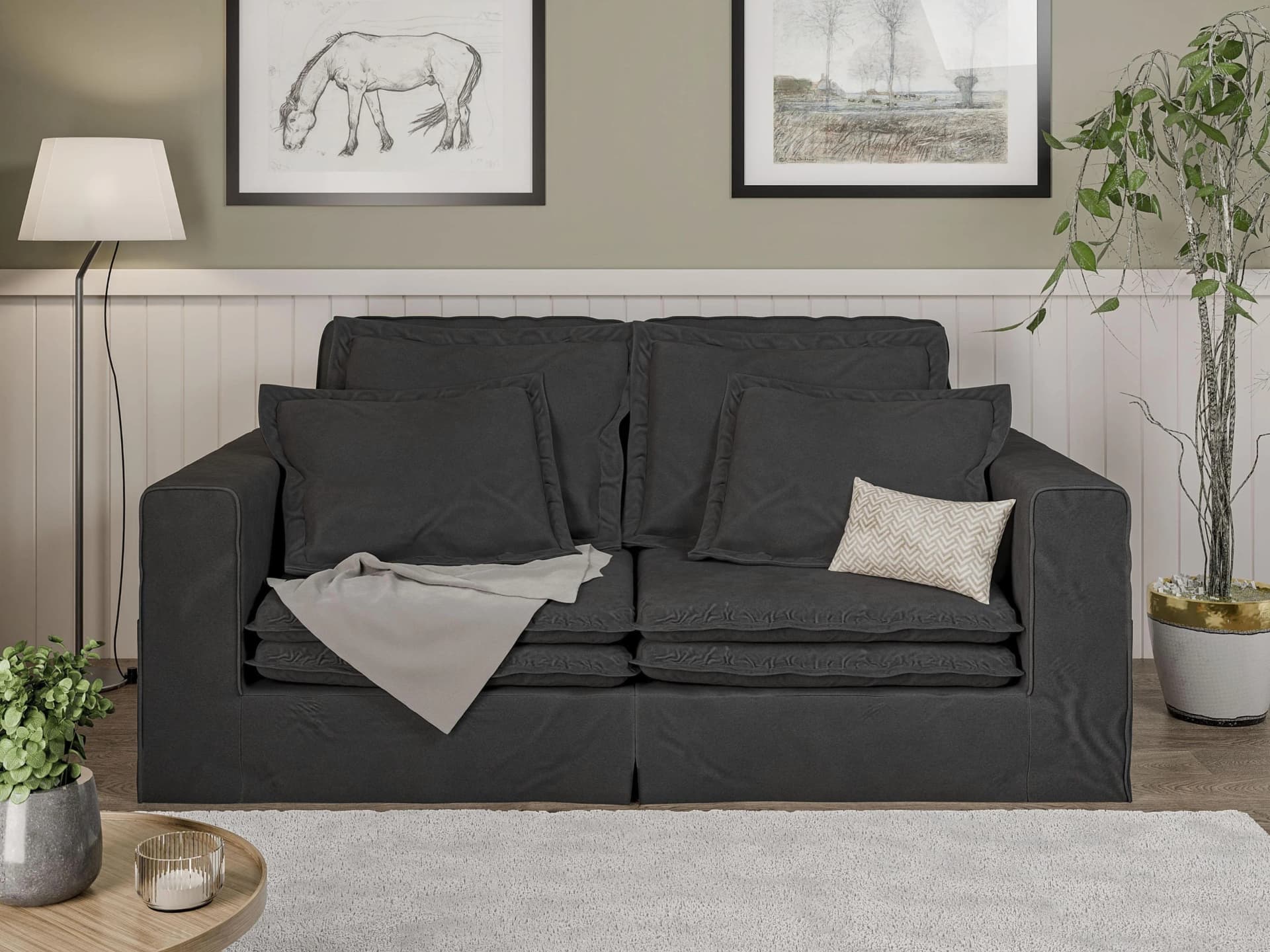 HOME AFFAIRE ALISSAS BIS 3-Sitzer Sofa Anthrazit mit Kissen